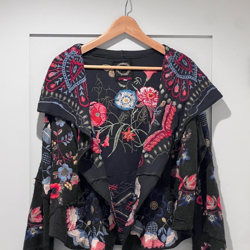 Johnny Was Black Jacket with Floral Embroidery